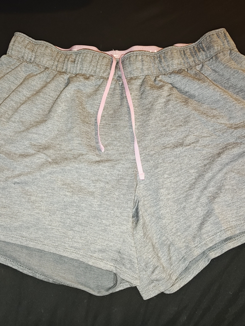 Nike Women's Gray Athletic Shorts with Pink Drawstring